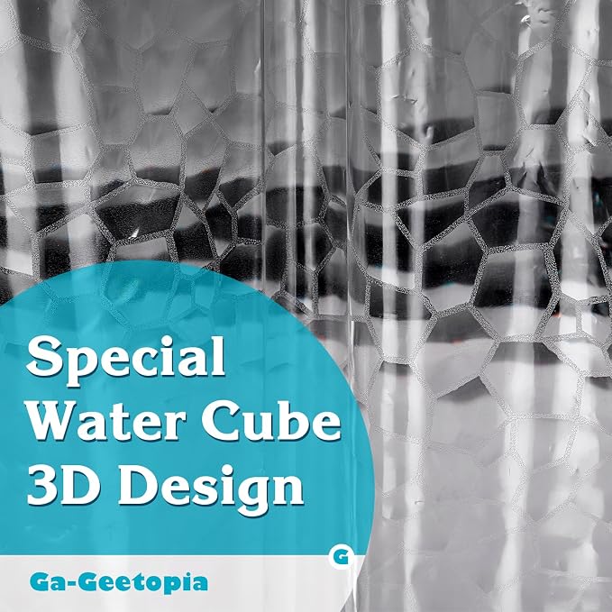 Ga-Geetopia Thin 3D EVA Shower Curtain Liner Water Cube, 72x72 Premium Light - Image 2