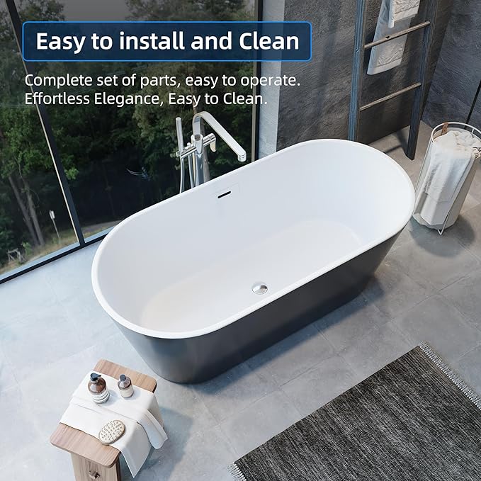 59 Inch Freestanding Bathtub, Acrylic Soaking Bathtub - Image 9
