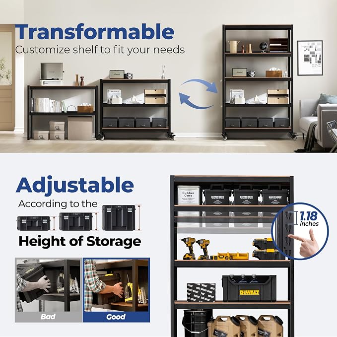 HOMEDANT House 5-Tier Metal Rolling Cart Shelf Rack Casters Heavy Duty - Image 11