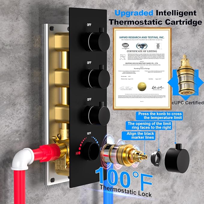 HOMEDEC 3 Way Thermostatic Shower Diverter Valve, Brass 3/4" Inlet and 1/2" - Image 3