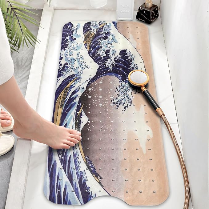 Bathtub Mat Non Slip, Japanese Wave Extra Long Bath tub Mat Shower Floor Mat - Image 6