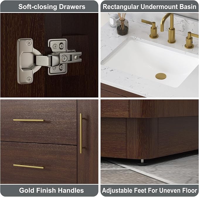 60 Inch Bathroom Vanity with Double Sink, Solid Wood Frame with Engineered - Image 4