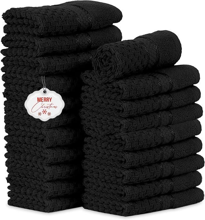 Ample Decor Washcloth Set of 20 Black 100% Cotton by AmpleDecor