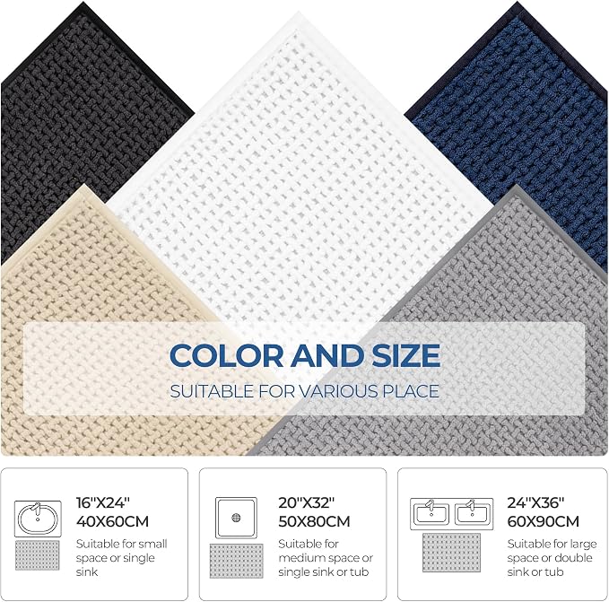 GRANNY SAYS Blue Bathroom Rugs, Absorbent Bath Mats 24" x 16", Soft Chenille - Image 2