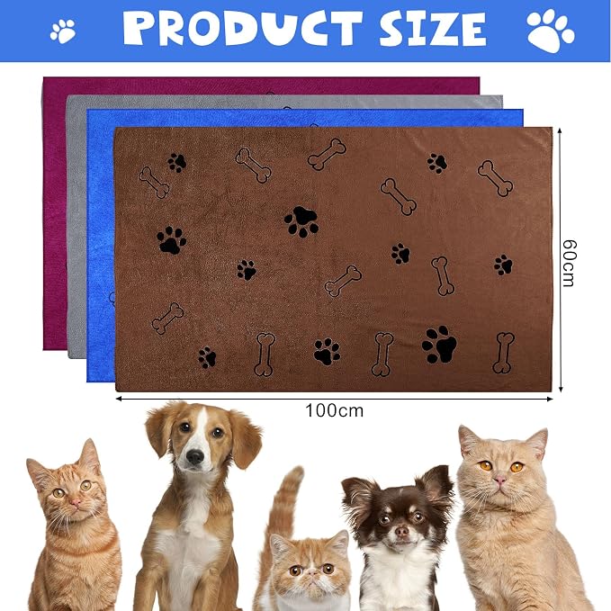 Chumia 4 Pcs Dog Towels for Drying Dog Puppy Bulk Microfiber Absorbent Paw - Image 3