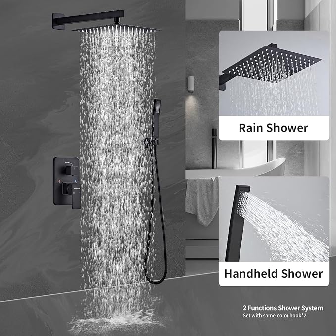 Shower Faucet Set with Brass Durable Trim, 10 Inch Square Rainfall Shower Head - Image 7