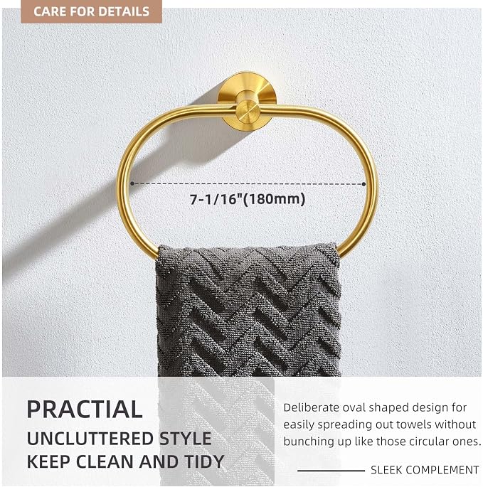 Angle Simple Towel Ring Brassy Gold, SUS 304 Stainless Steel Swivel Hand Towel - Image 8