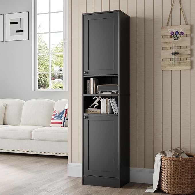 67" Tall Bathroom Cabinet with 2 Doors, Narrow Freestanding Floor Cabinet - Image 7