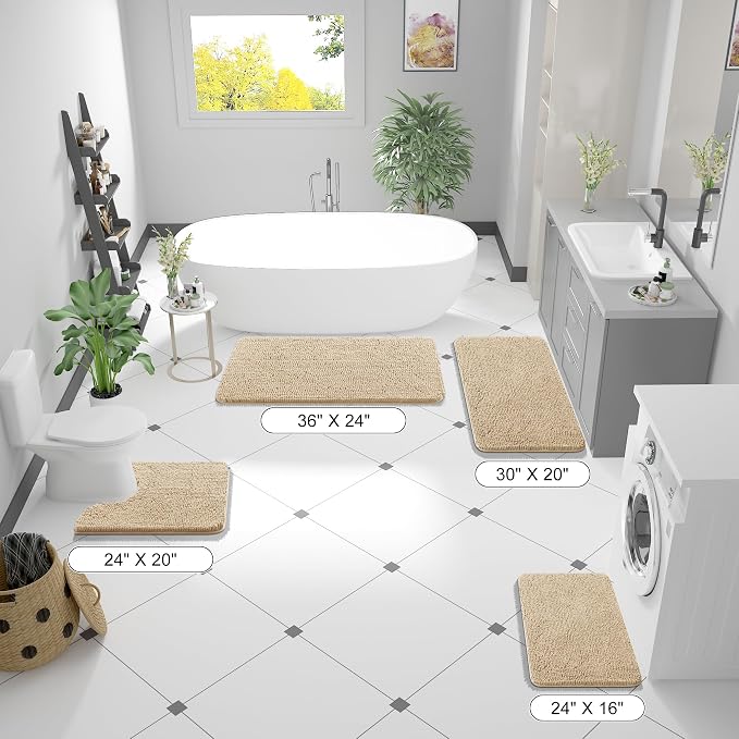 OLANLY Bathroom Rugs 70x24, Extra Soft Absorbent Chenille Bath Rugs, Rubber - Image 2