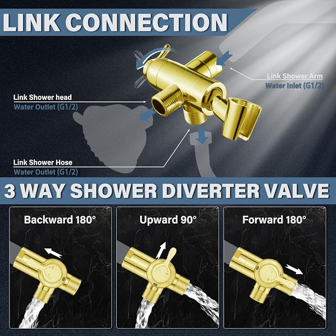 Shower Diverter Valve with Handshower Mount, G1/2 Brass Shower Arm Diverter 3 - Image 3