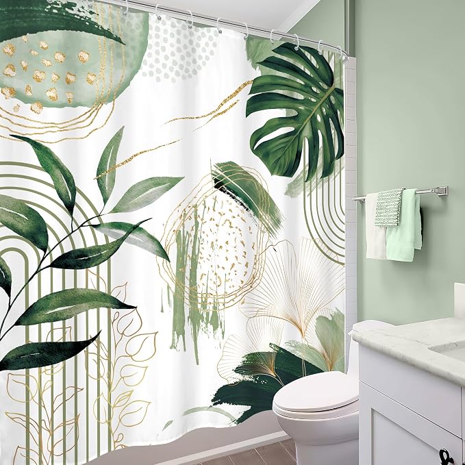 Green Boho Shower Curtain 60Wx72H Sage Green Bohemian Modern Abstract Tropical - Image 4