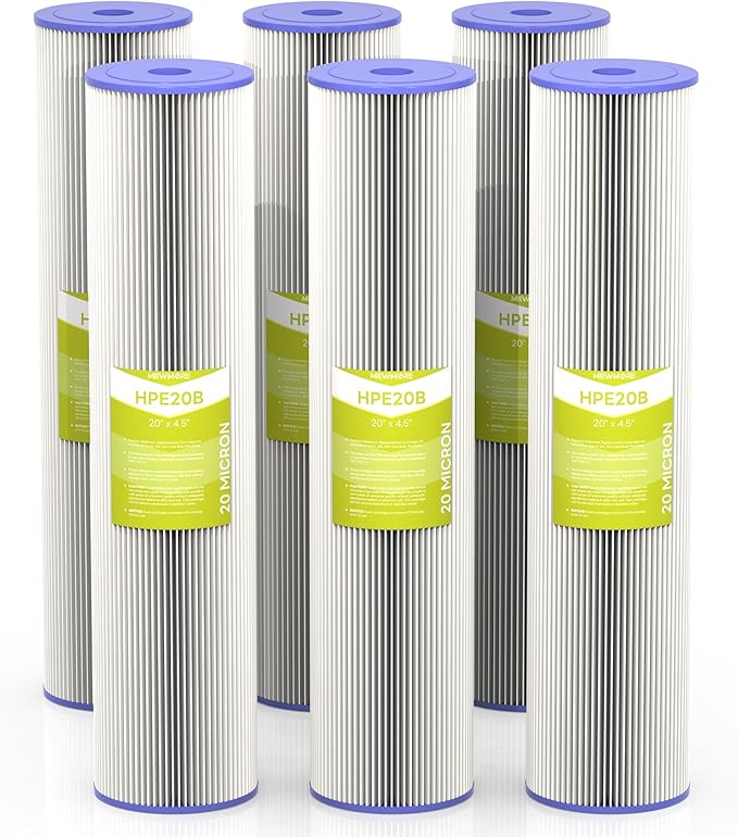 20 Micron Whole House Water Filter Cartridge, Pleated Sediment Filters by MewMore