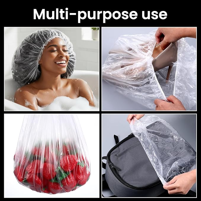 10 PCS Oversized Disposable Plastic Shower Cap, Large Lengthen Elastic - Image 6