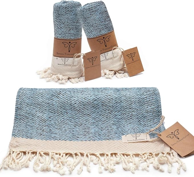 SMYRNA TURKISH COTTON Herringbone Series Turkish Hand Towels Set of 2, 16x40 by SmyrnaTurkishCotton