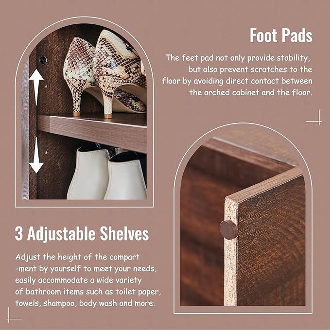 67" Tall Arched Bathroom Storage Cabinet, 8-Tier Modern Farmhouse Storage - Image 4