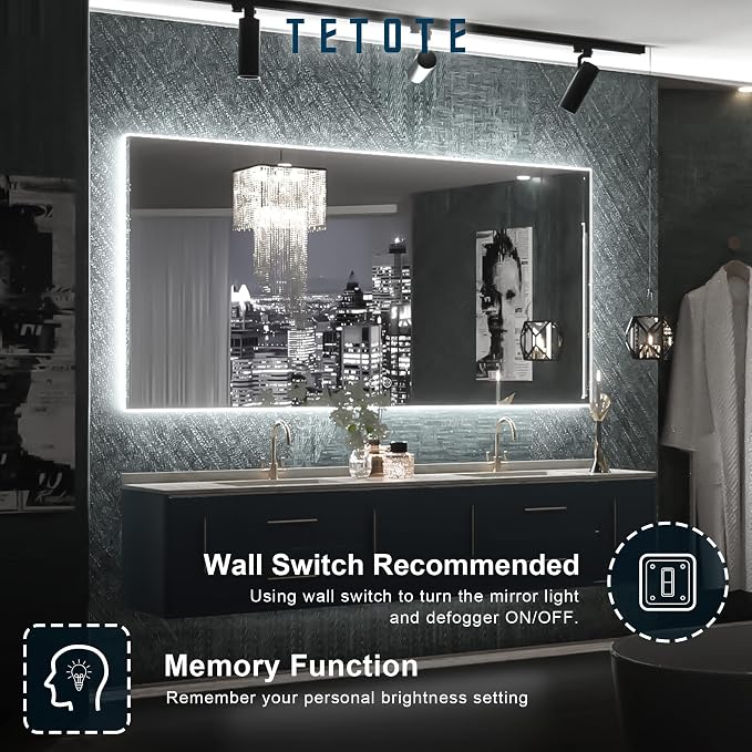 TETOTE 48 x 24 Inch LED Backlit Mirror Bathroom - Image 5