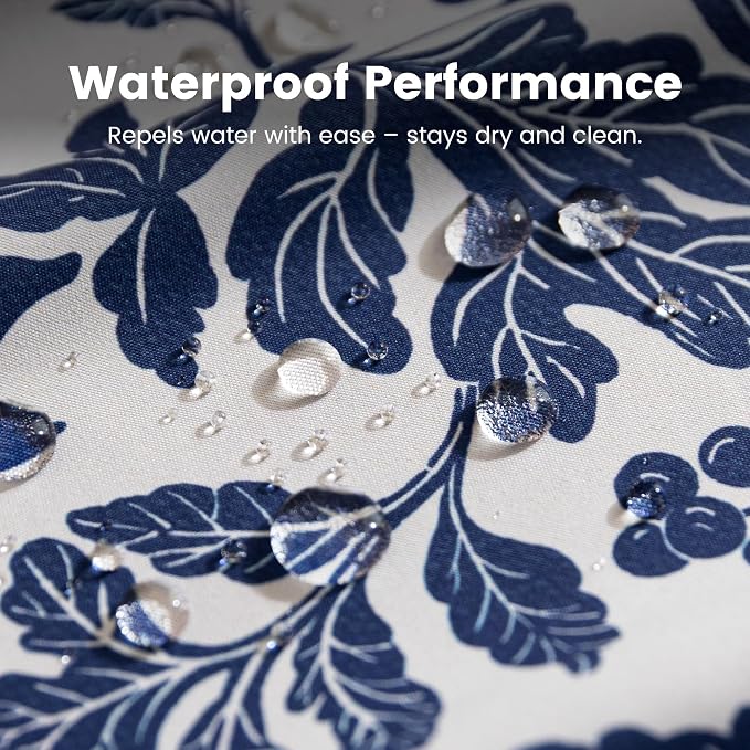 SLEEP ZONE Navy Leaf Shower Curtain Waterproof Curtains - Image 4