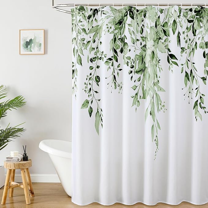 Colorful Star Olive Green Eucalyptus Waterproof Shower Curtain Set by Colorful+Star