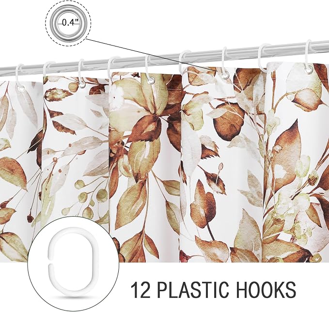 Gibelle Long Shower Curtain 72 x 78, Watercolor Plant Eucalyptus Leaves Fabric - Image 4
