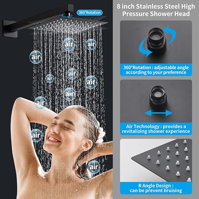 8 Inch Matte Black Shower Faucet Set - Image 3