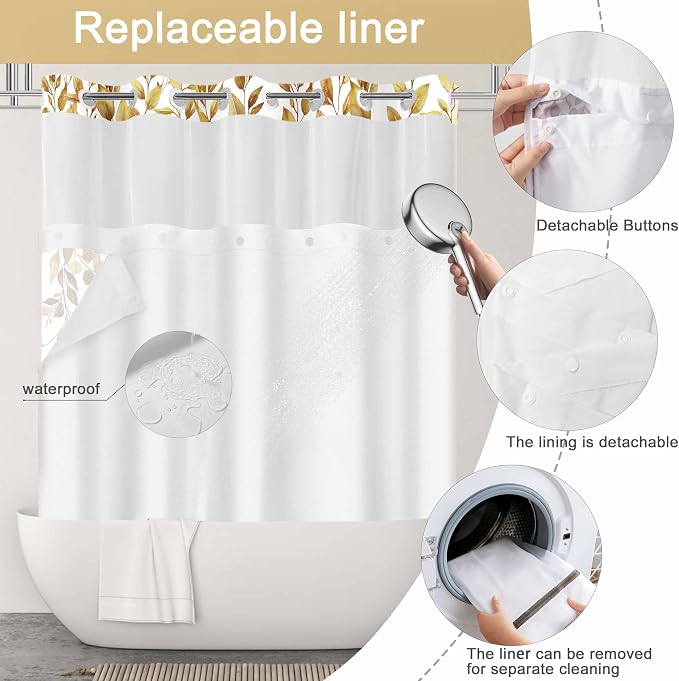 No Hook Shower Curtain and Liner Set, Bath Curtain Sets - Image 6