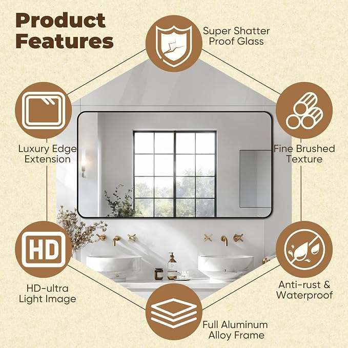 Antok Bathroom Mirror, Decorative Mirrors Vanity Mirror Aluminum Alloy Frame - Image 5