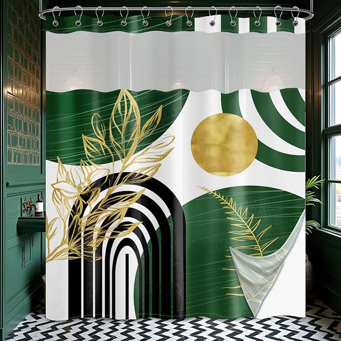 Olive Green Bohemian See Through Mesh Top Shower Curtain by Bxpaitx