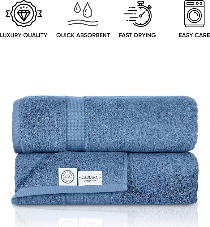 SALBAKOS 100% Turkish Cotton Extra Large Bath Sheet Set of 2 35x70 inch | - Image 8