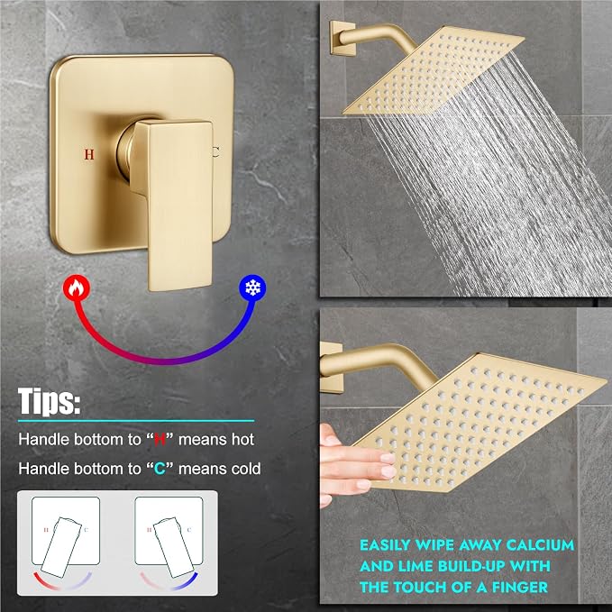Heyalan 8 Inch Shower Head and Handle Set Square Shower Faucet Set Bathroom - Image 5