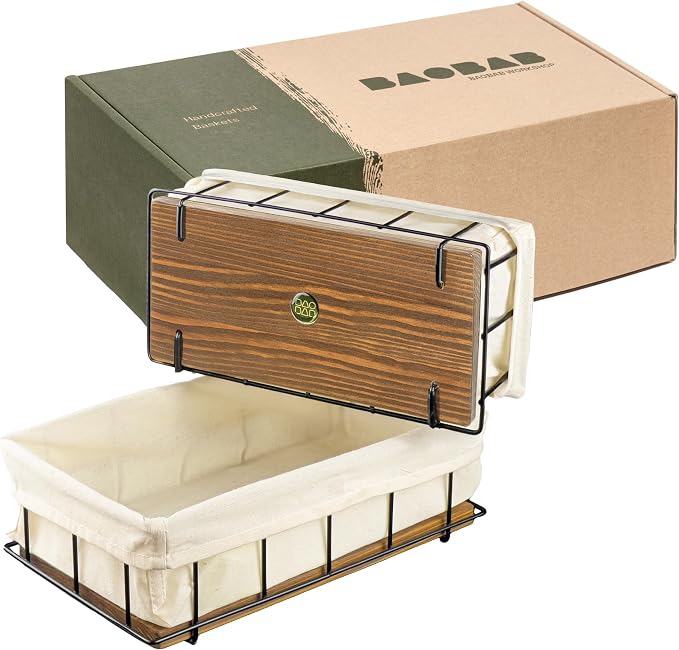 BAOBAB WORKSHOP Set of 2 Wooden Bathroom Baskets Organizer & Storage - Image 9
