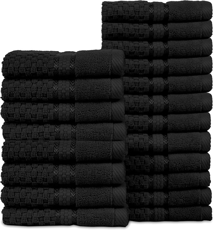 Ample Decor Washcloth Set of 20 Black 100% Cotton - Image 8