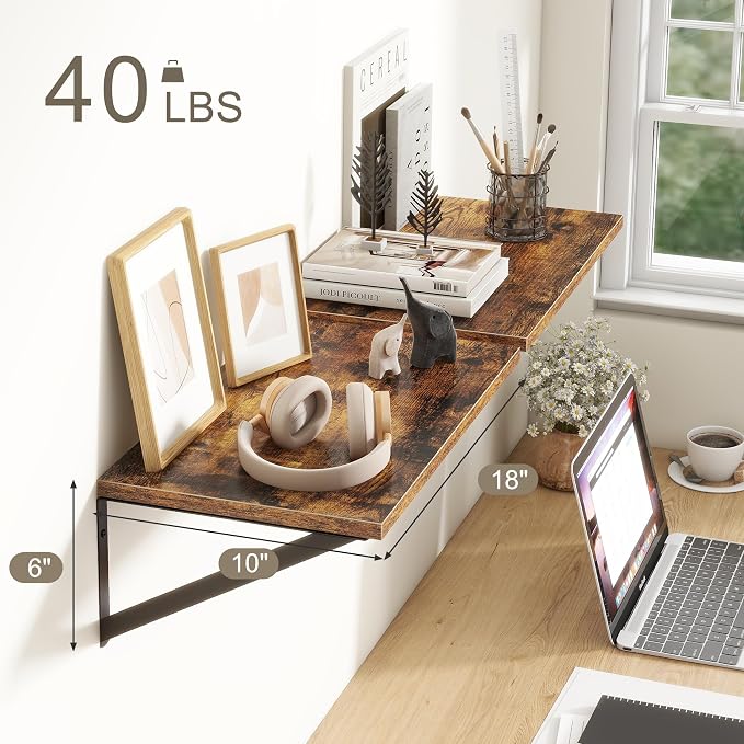 18"W x10"D Floating Shelves, Farmhouse Wall Shelves Home Decor Shelf, Deep - Image 3