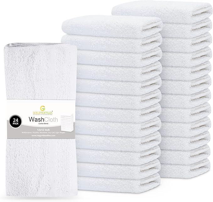 GOLD TEXTILES 24 Pack Economy White Washcloths Set by GOLDTEXTILES
