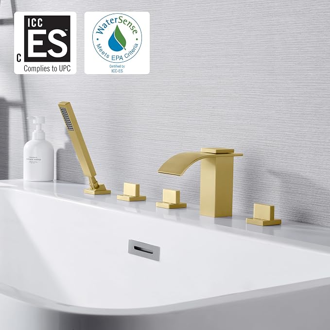 SUMERAIN Roman Tub Faucet Set 5 Holes Deck Mount Waterfall Bathtub Faucet - Image 2