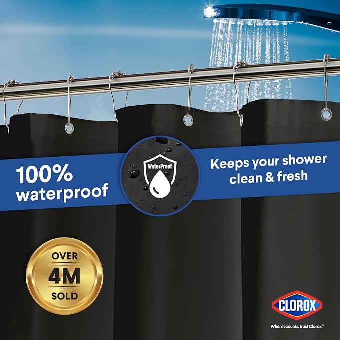 CLOROX Shower Curtain Liner, Premium Medium Weight Flexible Waterproof 6g PEVA - Image 6