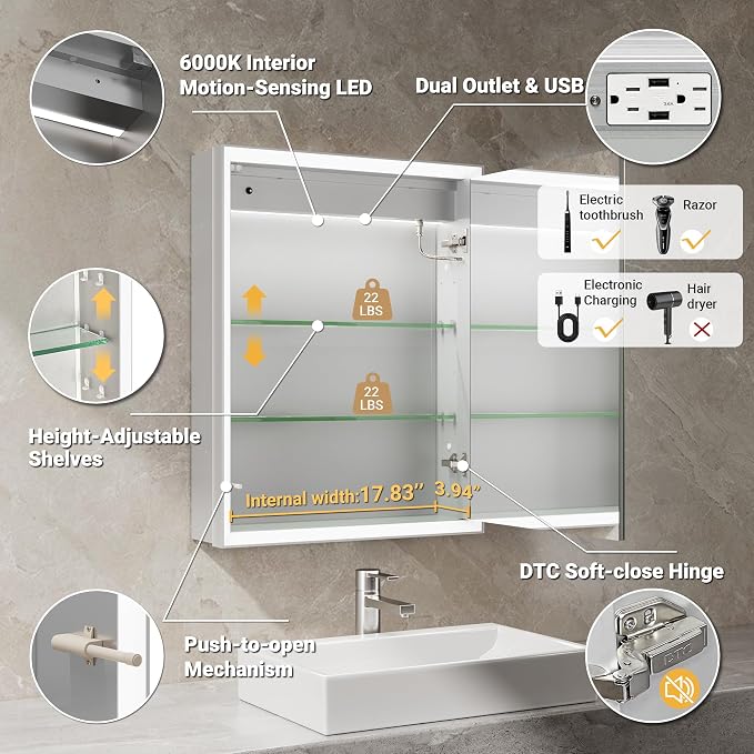 20x26 Lighted Medicine Cabinet - Image 7