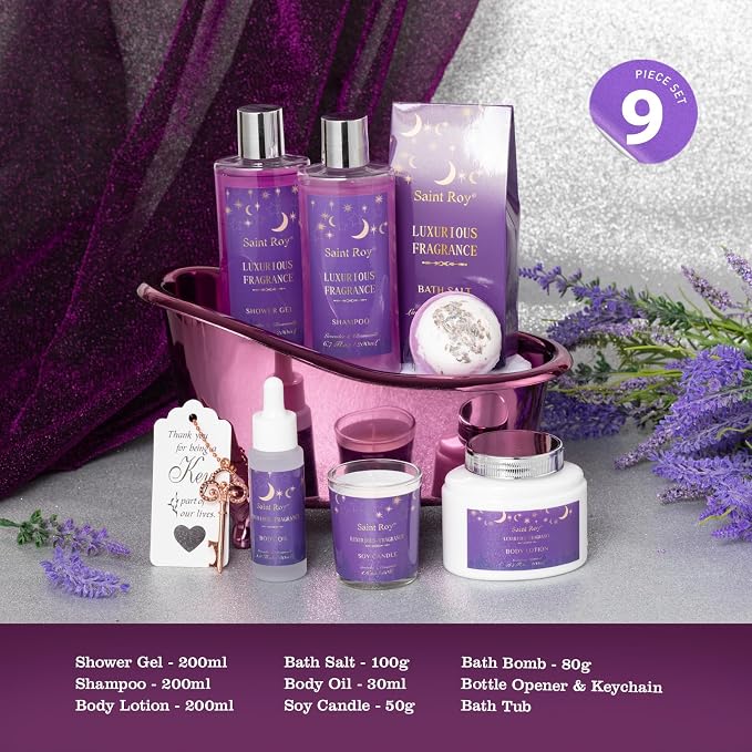 Bath Basket Spa Kit Spa Gifts for Women, Luxury Bath and Body Basket Set 10pcs - Image 2