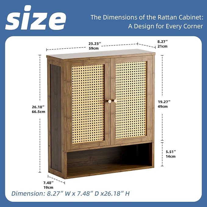 HITNET Bamboo Medicine Cabinet, Wall Mounted Bathroom Cabinet - Image 3