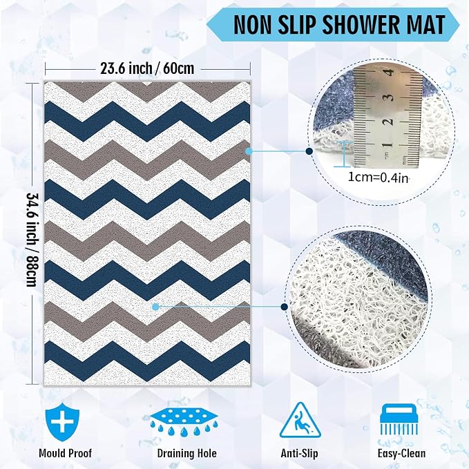 godehone Shower Mats Non Slip Without Suction Cups, PVC Loofah Bathroom Mats - Image 2