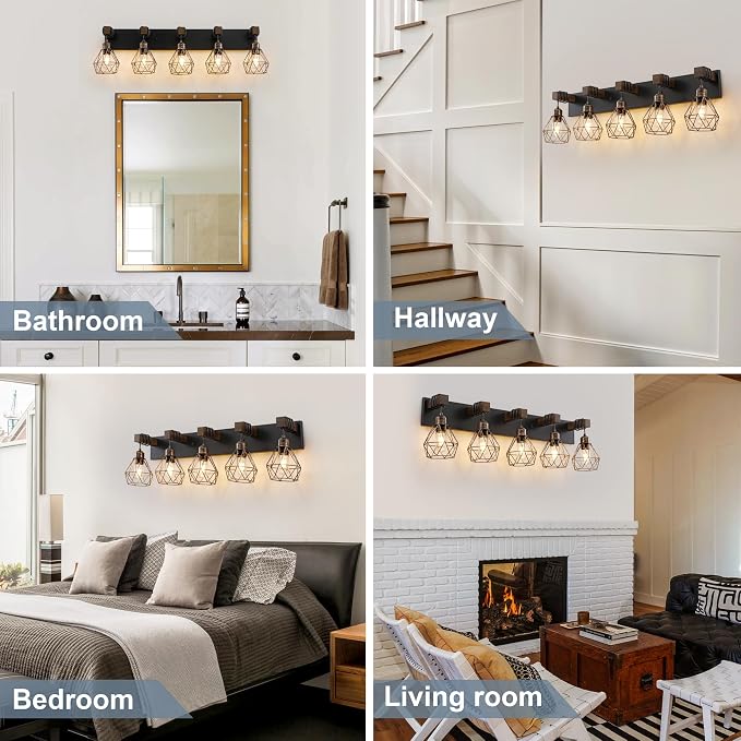 Black Gold Farmhouse Bathroom Light Fixtures, 5-Light Bathroom Lighting - Image 8
