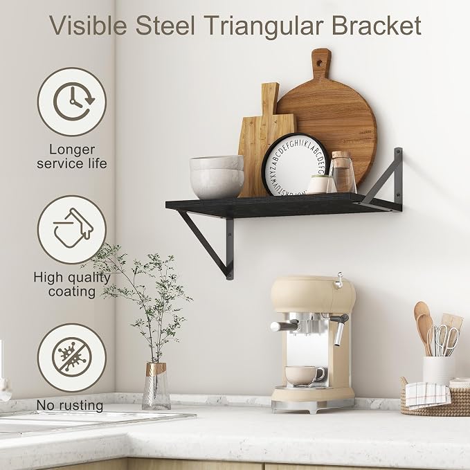 Fun Memories Black Floating Shelves 18 Inch Long, Rustic Floating Shelf - Image 5