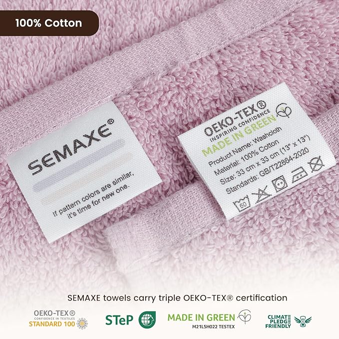 SEMAXE 100% Cotton Washcloths 12-Pack, 13 × 13 Inch Soft Luxury Face Towels – - Image 4