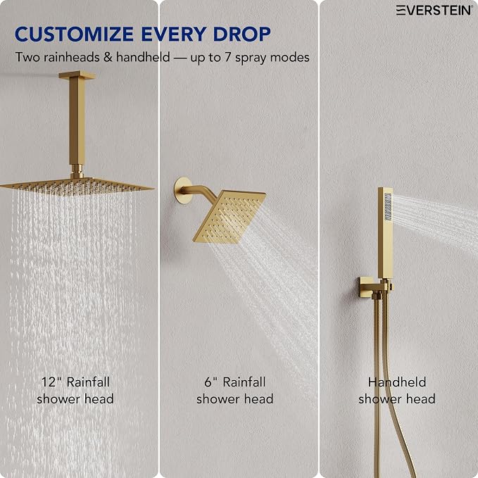 Ceiling Mount 12" High-Pressure Rainfall Shower Faucet, Dual Rainfall Shower - Image 2