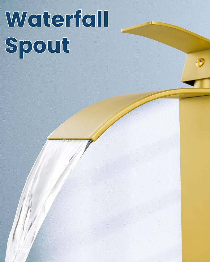 Airuida Brushed Gold Tall Waterfall Bathroom Vessel Sink Faucet Modern Bathroom - Image 4
