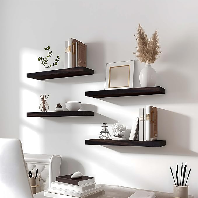 Brown Wood Floating Shelves for Wall Rustic Wall Shelves for Bedroom Set of 6 - Image 7