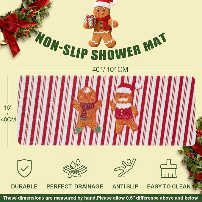 Christmas Non-Slip Bathtub Mat, Anti Slip Shower Mat, Fast Drying Bathtub Mats - Image 2