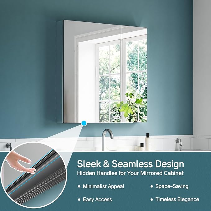 30"x30" Medicine Cabinet Mirror, Aluminum Silver Recessed Medicine Cabinet - Image 5