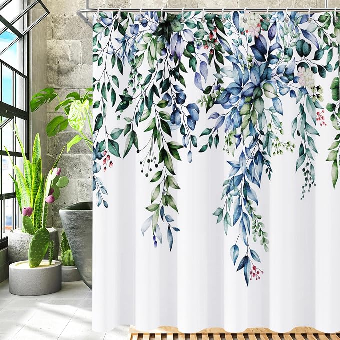 Shower Curtain, Watercolor Green Leaf Shower Curtain Sets Waterproof Plant - Image 7