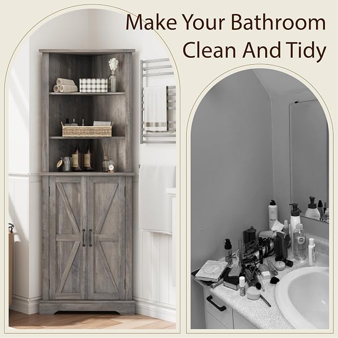 Smuxee Tall Corner Storage Cabinet, Farmhouse Corner Cabinet - Image 7