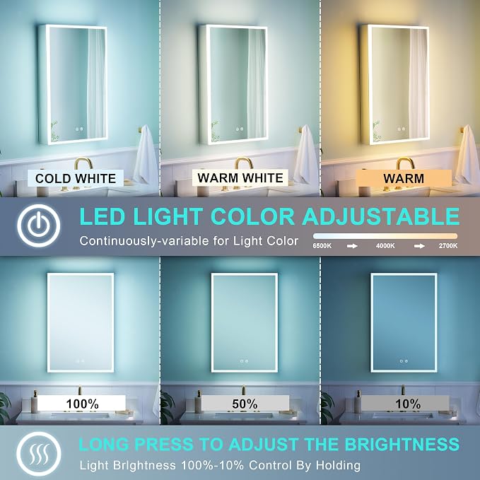 WELLFOR 20" X 30" LED Medicine Cabinet - Image 7